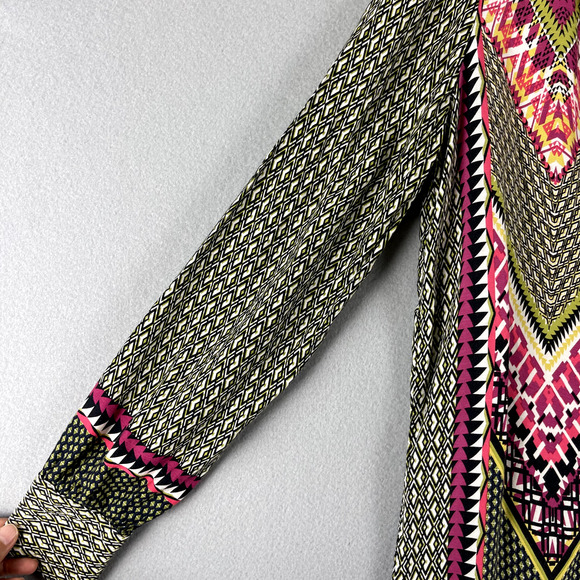 Uncle Frank Tunic Top Womens XS Geometric Button Front Tie Neck Aztec Boho Artsy - Picture 4 of 16